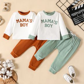 2pcs Baby Boy 95% Cotton Pants and Letter Print Long-sleeve Pullover Set