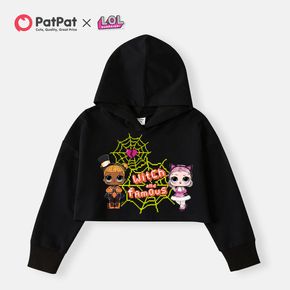 L.O.L. SURPRISE! Kid Girl 100% Cotton Halloween Graphic Print Black Crop Hoodie Sweatshirt