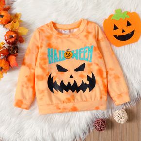 Toddler Boy Halloween Graphic Letter Print Tie Dyed Pullover Sweatshirt