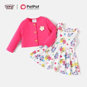 Looney Tunes 2pcs Baby Girl Allover Print Tank Dress and Long-sleeve Cardigan Set
