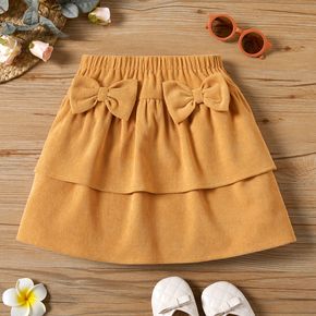 Kid Girl Bowknot Design Layered Ginger Corduroy Skirt