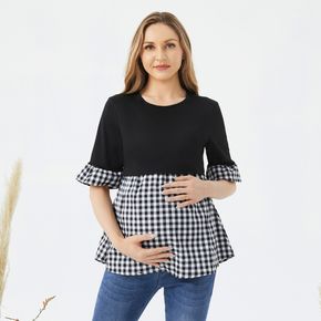 Nursing Buffalo Plaid Panel Short-sleeve Top