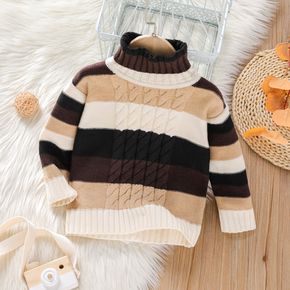 Toddler Boy Casual Stripe Textured Turtleneck Knit Sweater