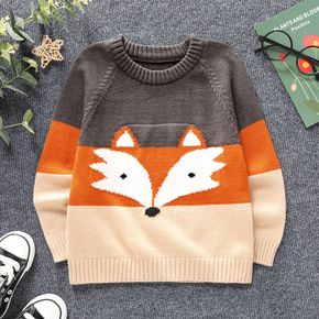 Toddler Boy Animal Fox Pattern Colorblock Raglan Sleeve Sweater