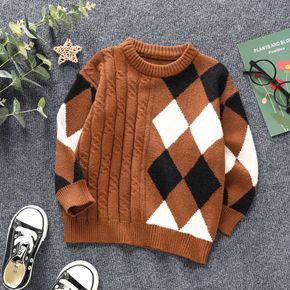 Toddler Boy Casual Plaid Colorblock Textured Knit Sweater