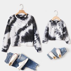 Mommy and Me Long-sleeve Letter Print Tie Dye Sweatshirts