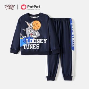 Looney Tunes 2pcs Kid Boy Letter Basketball Print Sweatshirt and Colorblock Pants Set