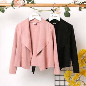 Kid Girl Solid Color Irregular Hem Open Front Suede Jacket Cardigan