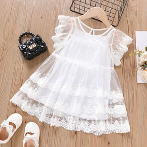 Dress Like Wind Toddler Girl 2pcs Lace Decor Short-sleeve White Dress Set