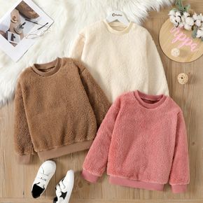 Kid Girl Solid Color Fleece Pullover Sweatshirt