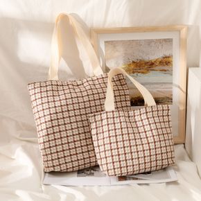 Plaid Shoulder Tote Bag for Mom and Me