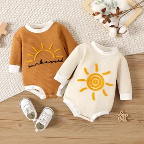 100% Cotton Baby Boy/Girl Sun Embroidered Long-sleeve Waffle Romper