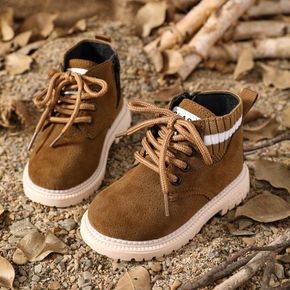 Toddler / Kid Shoelaces Side Zipper Brown Knit Splicing Boots