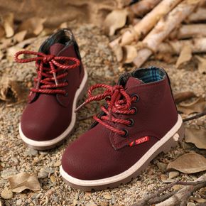 Toddler / Kid Burgundy Color Perforated Lace-up Side Zipper Boots