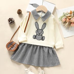 Toddler Girl Plaid Bunny Applique Faux-two Long-sleeve Dress
