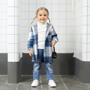 Toddler Boy/Girl Plaid Button Design Hooded Midi Shirt Jacket