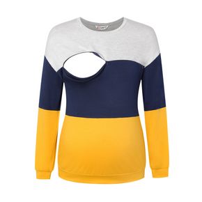 Nursing Color Block Long-sleeve Pullover Sweatshirt