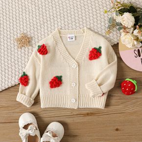 Baby Boy 3D Fruit Decor Button Front Long-sleeve Knitted Cardigan