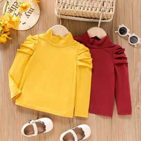 Toddler Girl Solid Color Mock Neck Long Puff-sleeve Tee
