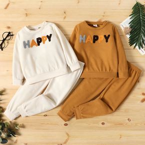 2pcs Toddler Boy/Girl Letter Embroidered Waffle Sweatshirt and Pants Set