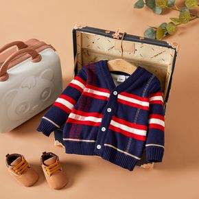 Baby Boy/Girl Long-sleeve Button Front Striped Knitted Cardigan Sweater