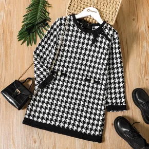 Kid Girl Plaid Tweed 3D Bowknot Design Long-sleeve Dress