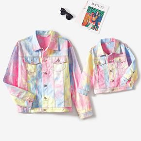 100% Cotton Tie Dye Long-sleeve Button Front Denim Jackets for Mom and Me