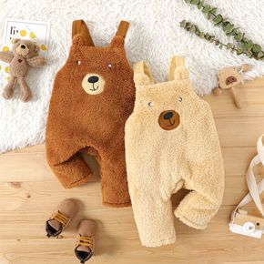 Baby Boy Bear Ears Detail Embroidered Fuzzy Overalls