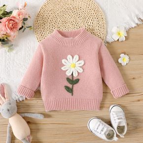 Baby Girl Flower Design Long-sleeve Knitted Pullover Sweater