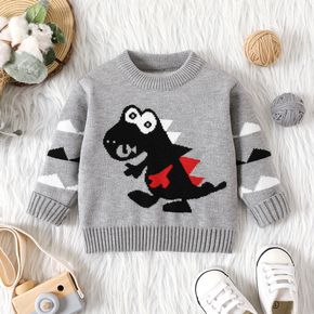 Baby Boy Dinosaur Pattern Grey Knitted Long-sleeve Pullover Sweater