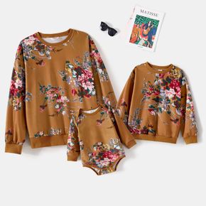 Mommy and Me Long-sleeve Allover Floral Print Khaki Sweatshirts