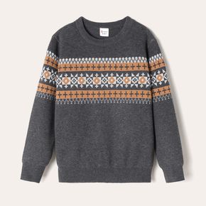 Kid Boy Christmas Geo Pattern Grey Knit Sweater