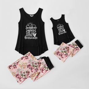 Mosaic Letter Floral Print Sets (Tank Tops & Straight Pants)