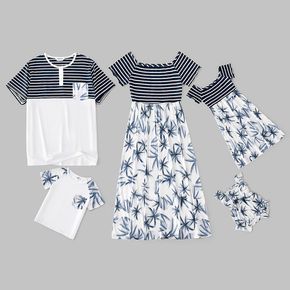 Mosaic Floral and Stripe Print Family Matching Black and White Sets