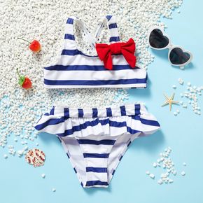 2-piece Toddler Girl Stripe Bowknot Camisole and Briefs Swimsuit