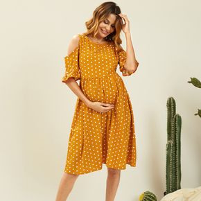Maternity Vacation Polka dot Geometric Print Round collar X Short-sleeve Dress