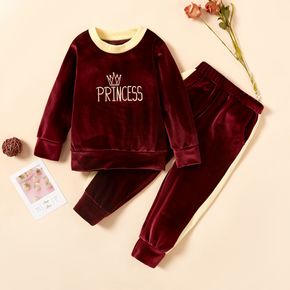 2-piece Baby / Toddler Letter Fleece Long-sleeve Pullover and Pants Set