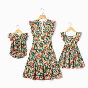 Colorful Floral Print Matching Midi Dresses