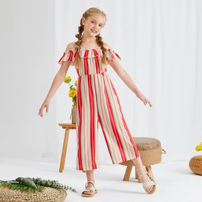 Fashionable Kid Girl Stripe Print Geometric Slip Jumpsuits