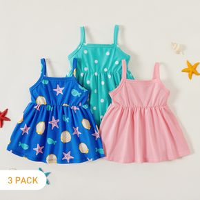 3-piece Baby Girl Starfish Shell Polka Dots Print Slip Dresses