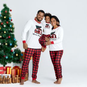 Family Matching Plaid Car Carry Christmas Tree Pajamas Sets (Flame Resistant)