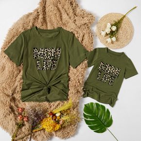 Leopard Letter Print Dark Green Tops for Mom and Me