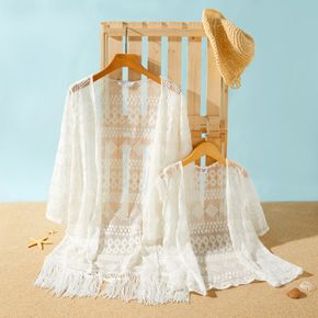 100% Cotton Lace Crochet Long-sleeve Matching White Cover Up
