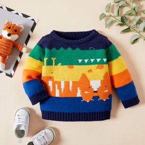 Baby Boy Crocodile Giraffe Fox Print Color Block Knitted Long-sleeve Top Sweater