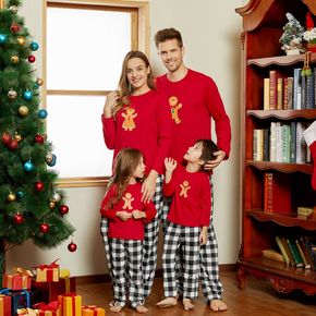 Family Matching Lovely Gingerbread Man Print Plaid Christmas Pajamas Sets (Flame Resistant)