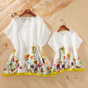 Casual Sunflower Print Cover Up for Mommy and Me