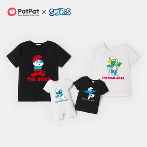 Smurfs Family Boss Letter Print Family Matching Cotton Tees and Romper