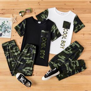 Kid Boy Letter Camouflage T-shirt and Elasticized Pants Set