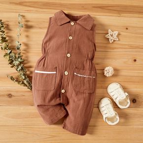 Mushroom Print Lapel Collar Sleeveless Baby Jumpsuit