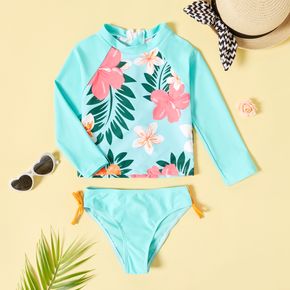 2-piece Toddler Girl Floral Long-sleeve and Briefs Swimsuit